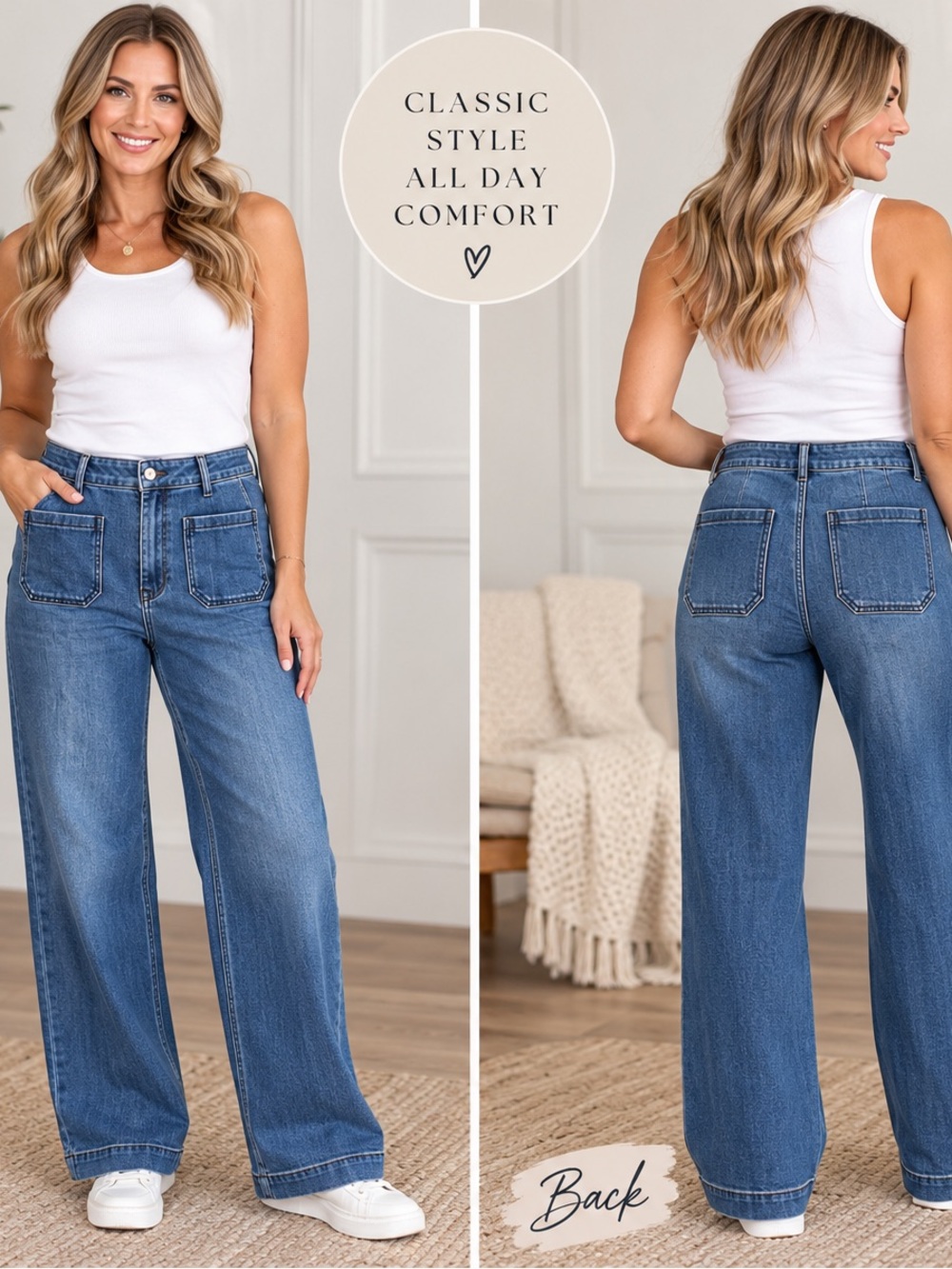 Trendy Queen Women’s High-Waisted Wide Leg Jeans Size 12 NWT Medium Wash